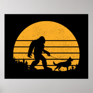 Póster Caminando a pie grande Pastor Alemán Perro Retro V