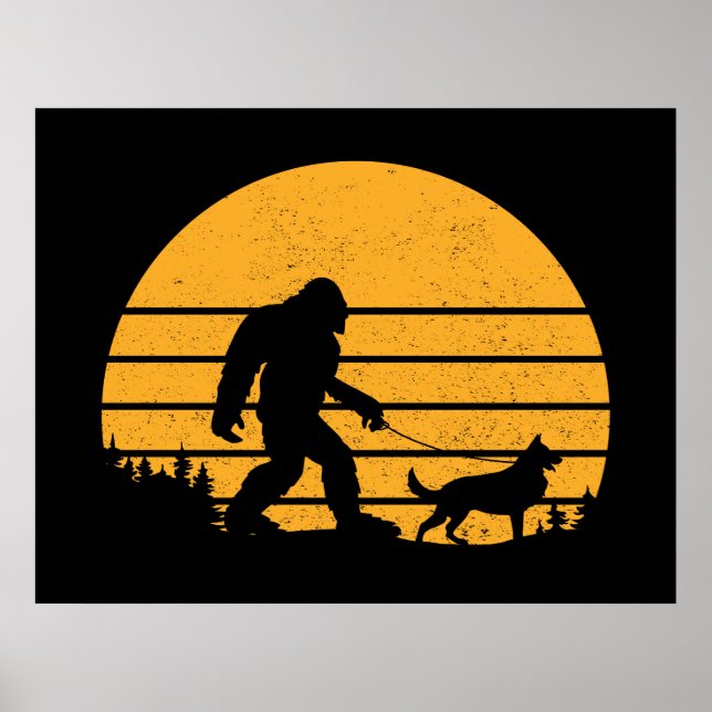 Póster Caminando a pie grande Pastor Alemán Perro Retro V (Frente)