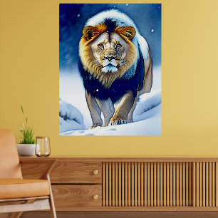 Póster Caminando leones en la nieve de invierno