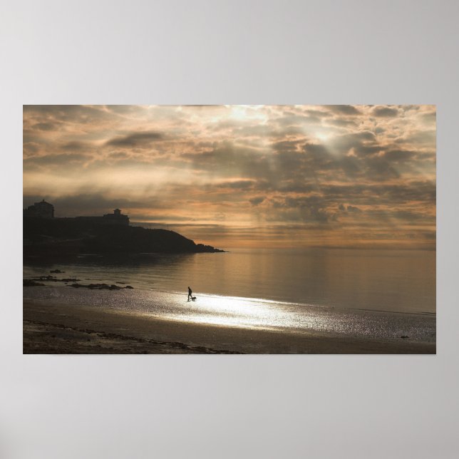 Póster Caminando por el perro en la playa de Douglas (Frente)