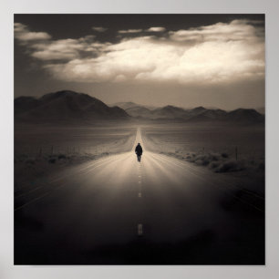 Póster Caminando por el Poster de la solitaria carretera