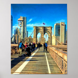 Póster Caminando por el puente de Brooklyn desde Manhatta