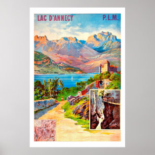Póster Caminando por un lago de annecy, viaje vintage