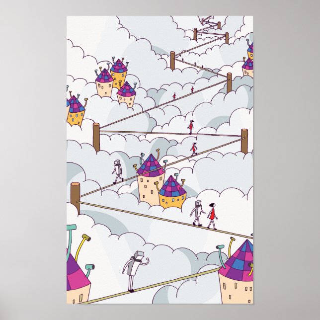 Póster Caminando sobre una cuerda floja sobre las nubes. (Frente)