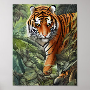 Póster Caminando tigres en la selva