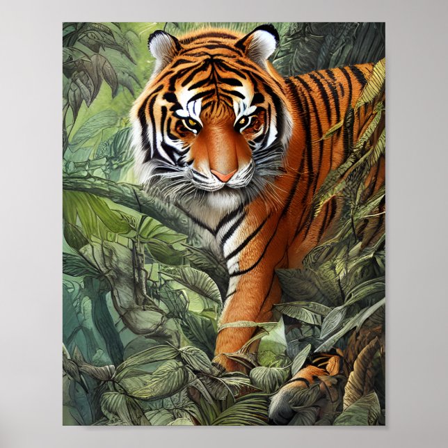 Póster Caminando tigres en la selva (Frente)