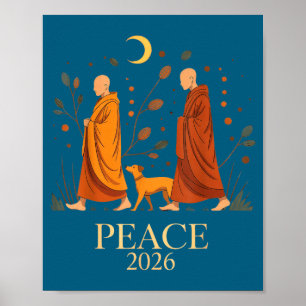 Póster Caminar paz 2026 paz mundial monjes con perro alok