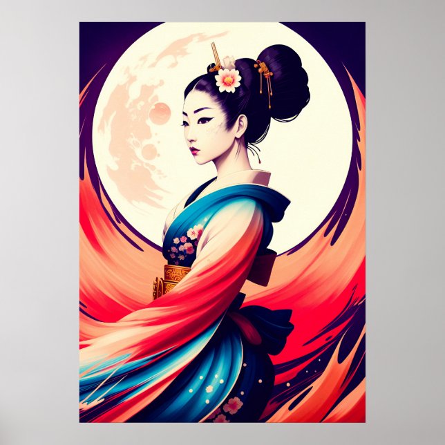 Póster Caminar Por La Geisha Japonesa A La Luz De La Luna (Frente)