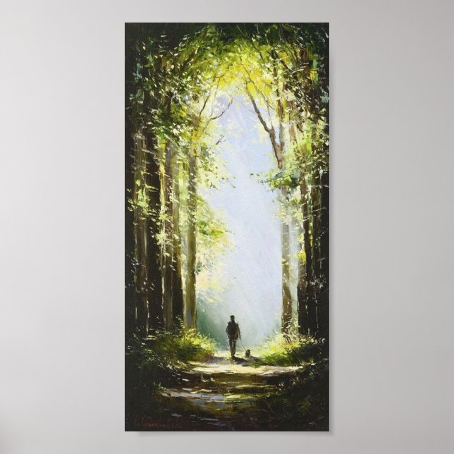 Póster Caminar por la pintura al óleo de madera (Frente)