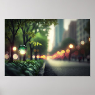 Póster Caminata de la ciudad borrosa iluminada por Bokeh