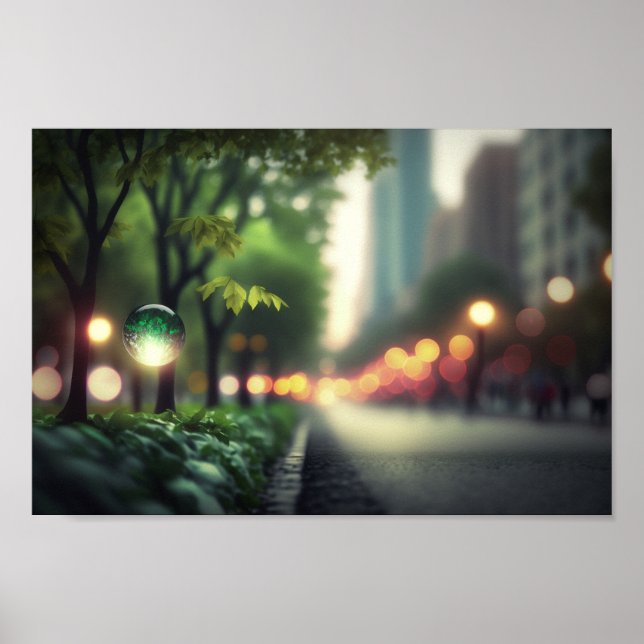 Póster Caminata de la ciudad borrosa iluminada por Bokeh (Frente)