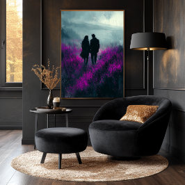 Póster Caminata romántica por campos morados en carbón ve