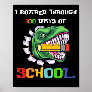Póster Caminé 100 Días De Dinosaurio TRex De La Escuela