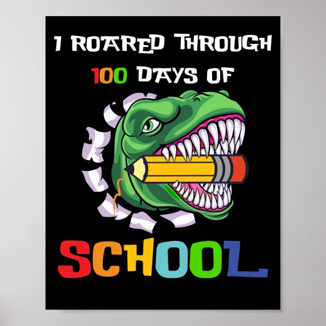 Póster Caminé 100 Días De Dinosaurio TRex De La Escuela (Frente)