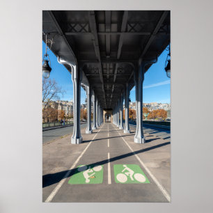 Póster Camino Ciclista en el puente Bir-Hakeim - París, F