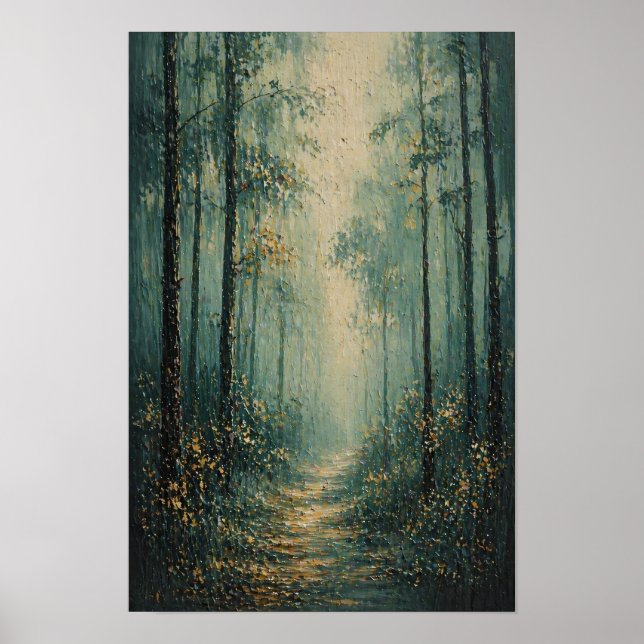 Póster Camino de Bosque Brumoso Estilo Impasto (Frente)
