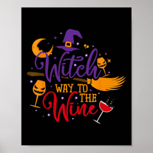 Póster Camino de bruja a la bebida de Wine Halloween para