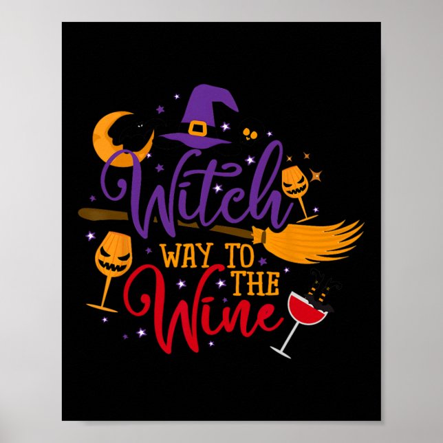 Póster Camino de bruja a la bebida de Wine Halloween para (Frente)