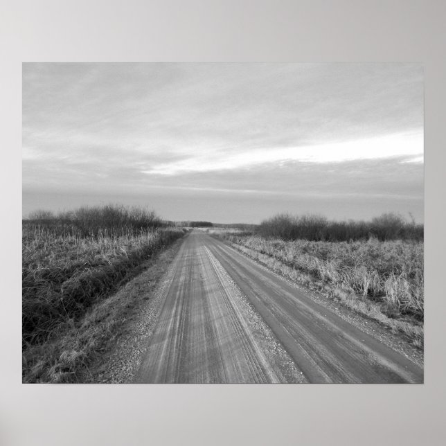 Póster Camino de campo blanco y negro 20x16 Poster de art (Frente)
