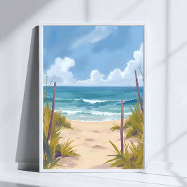 Póster Camino de la Playa | Agua Costera Pintada al Acuar