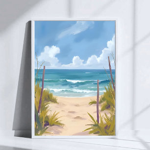 Póster Camino de la Playa   Agua Costera Pintada al Acuar