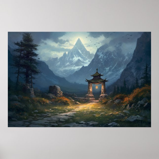 Póster Camino de piedra antigua de pintura al óleo a trav (Frente)