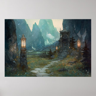Póster Camino de piedra que serpentea a través del valle 