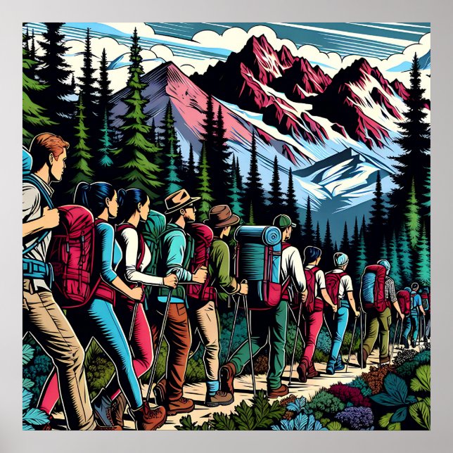 Póster Camino de Senderismo por las montañas (Frente)