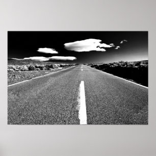 Póster Camino del desierto en blanco y negro