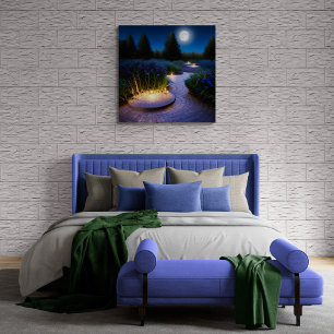 Póster Camino del jardín bajo la luna llena