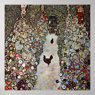 Póster Camino del jardín, gallo y gallinas por Gustav Kli
