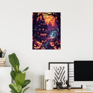 Póster Camino Embrujado a la Casa bajo la Luz de la Luna
