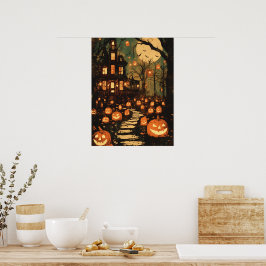 Póster Camino Embrujado de Casa Encantada bajo la Luna