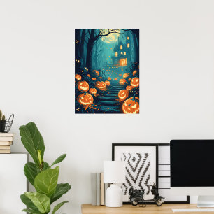 Póster Camino Embrujado de la Casa bajo la Luz de la Luna