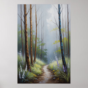 Póster Camino forestal brumoso con naturaleza atmosférica