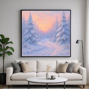 Póster Camino Forestal Nevado - Estilo de Pintura Pastel