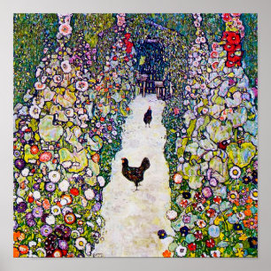Póster Camino Jardín con Pollos, Gustav Klimt