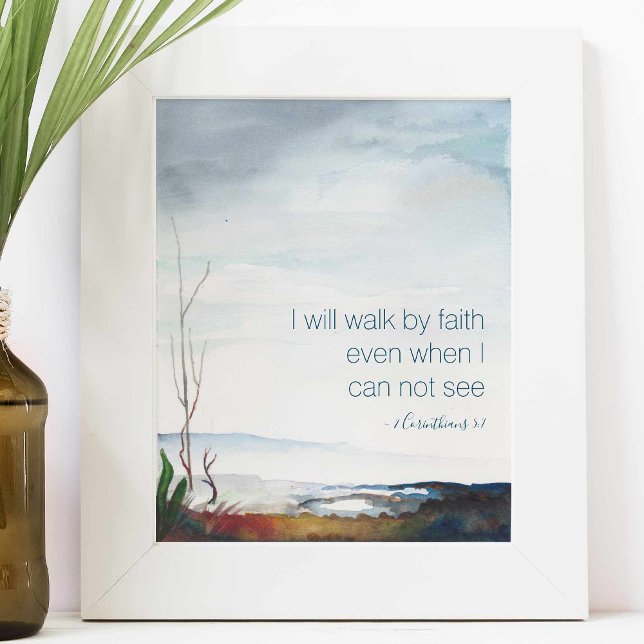 Póster Camino por la fe Caer Acuarela Espiritual (Inspirational poster features bible verse and watercolor art by Victoria Grigaliunas VG Invites)