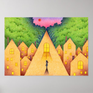 Póster Camino que conduce desde el techo hasta el bosque.