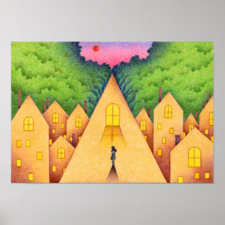 Póster Camino que conduce desde el techo hasta el bosque.