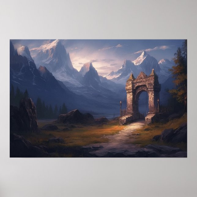 Póster Camino sinuoso de pintura al arcén de piedra (Frente)
