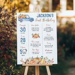 Póster Camión azul de calabaza primer Rótulo hito de cump