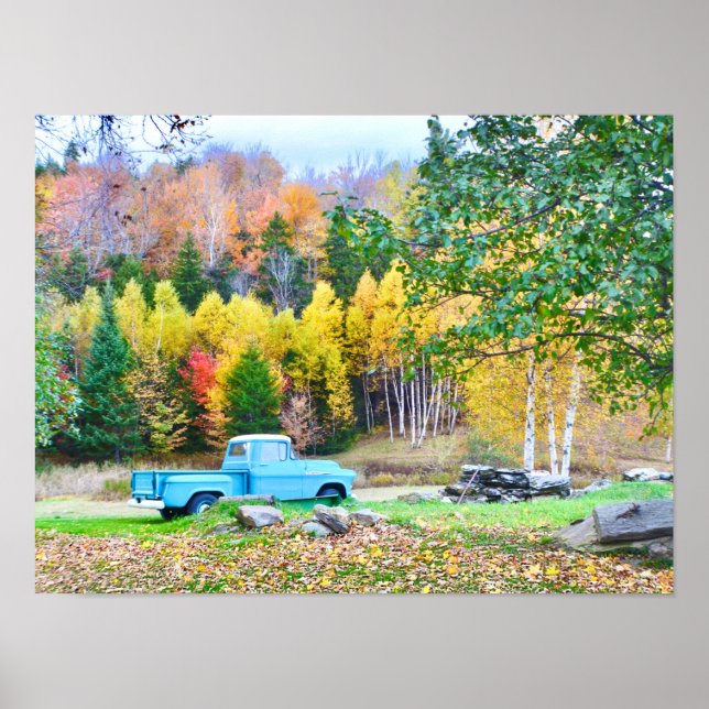 Póster Camión azul vintage (Frente)