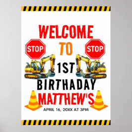 Póster Camión basurero de construcción Fiesta de cumpleañ