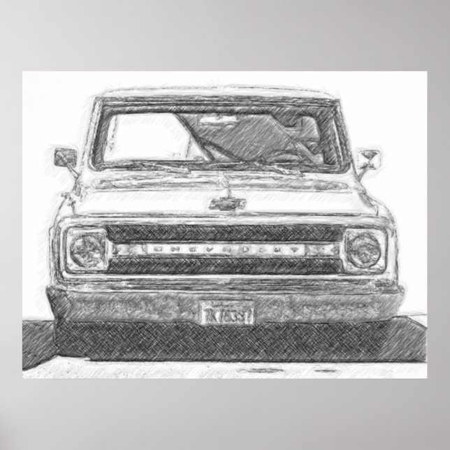 Póster Camión Chevy esbozado (Frente)