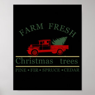 Póster Camión Clic Vintage Fresco De Granja Cerca De Árbo