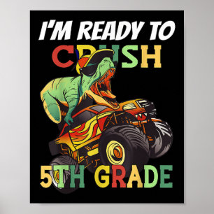Póster Camión de 5to grado y escuela de dinosaurios