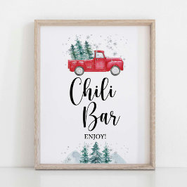 Póster Camión de árbol de navidad rojo Rótulo chile de in