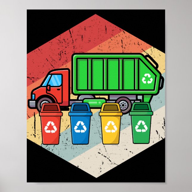 Póster Camión de basura para niños de basura retro de cos (Frente)