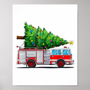 Póster Camión de bomberos árbol de Navidad luces de Navid